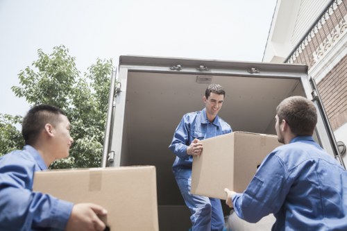 Commercial relocation equipment and office items ready for transport in Tottenham Hale